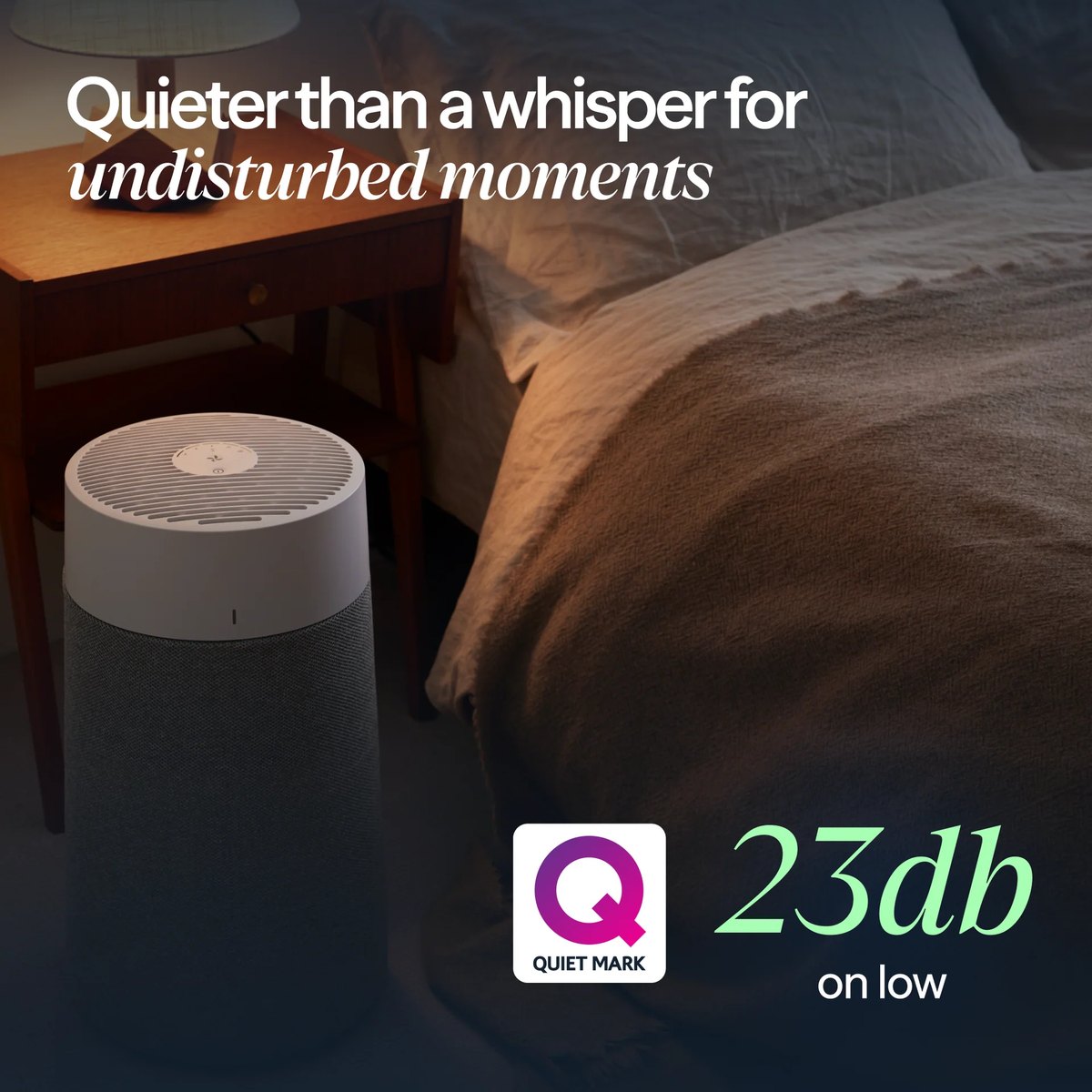 Quieter than a whisper — 23 dB on low